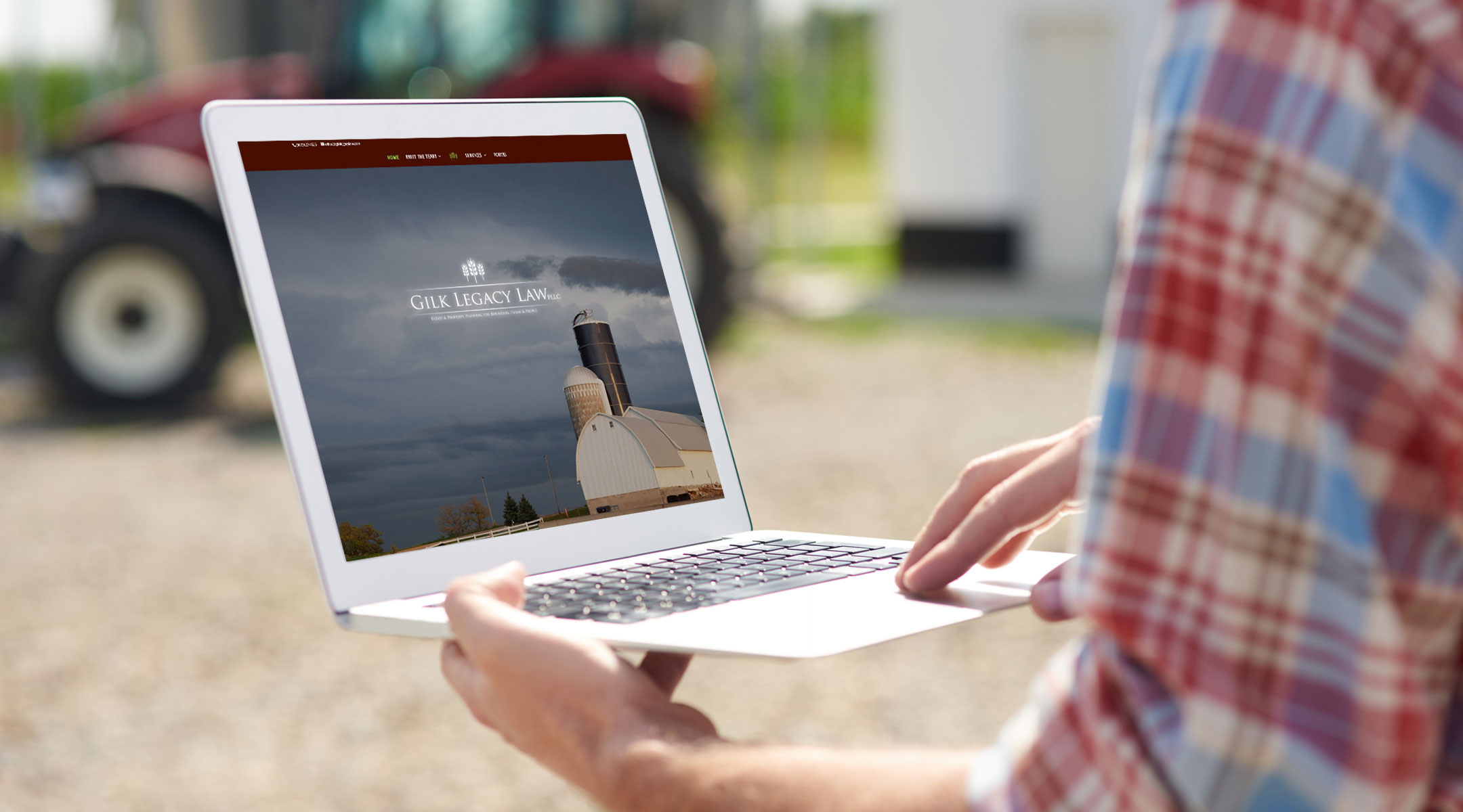 Farmer looking at a website.